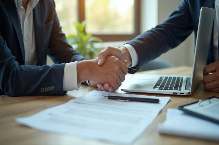Buyer and seller reviewing a secure domain transaction checklist